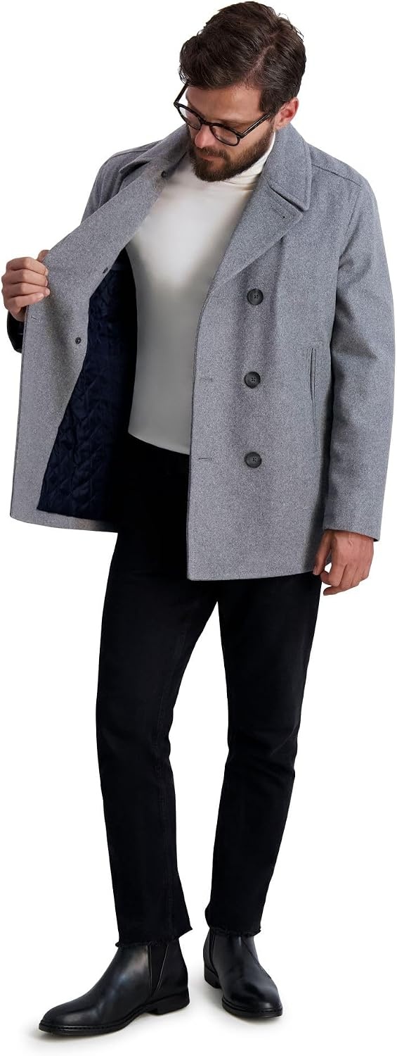 image:imageNautica Mens Wool Blend Peacoat DoubleBreasted Winter Coat Regular Big amp Tall SizesLtgrey