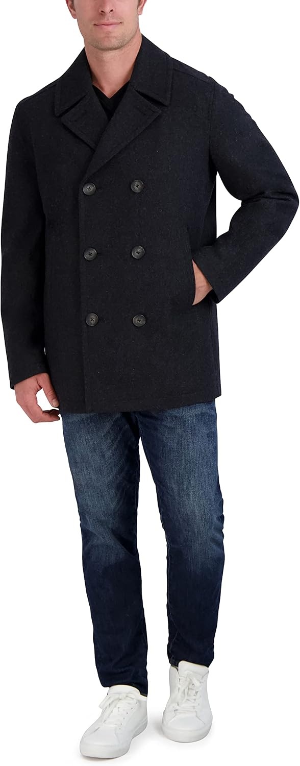 image:imageNautica Mens Wool Blend Peacoat DoubleBreasted Winter Coat Regular Big amp Tall SizesNavy Dk