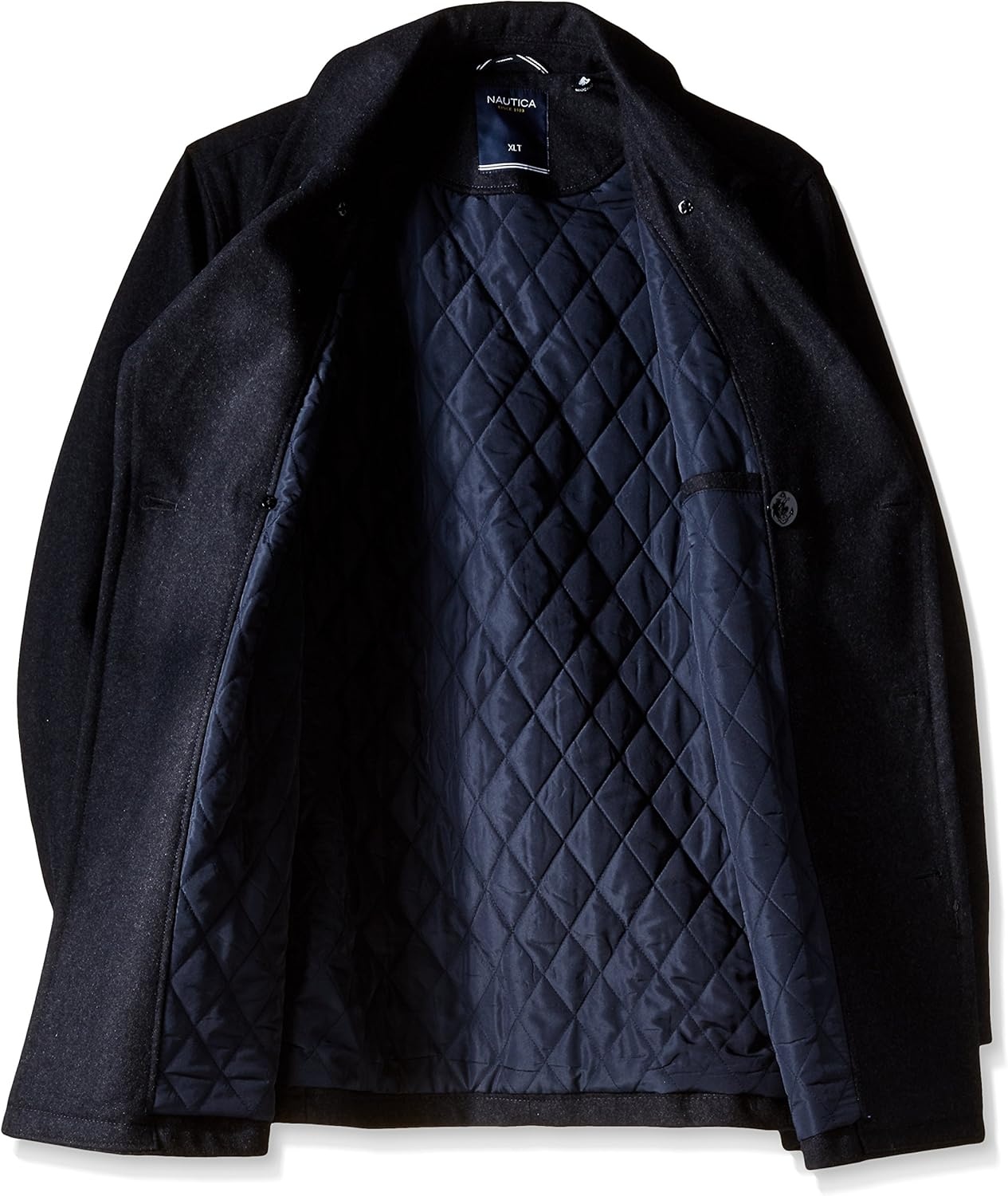 image:imageNautica Mens Wool Blend Peacoat DoubleBreasted Winter Coat Regular Big amp Tall SizesPool Grey