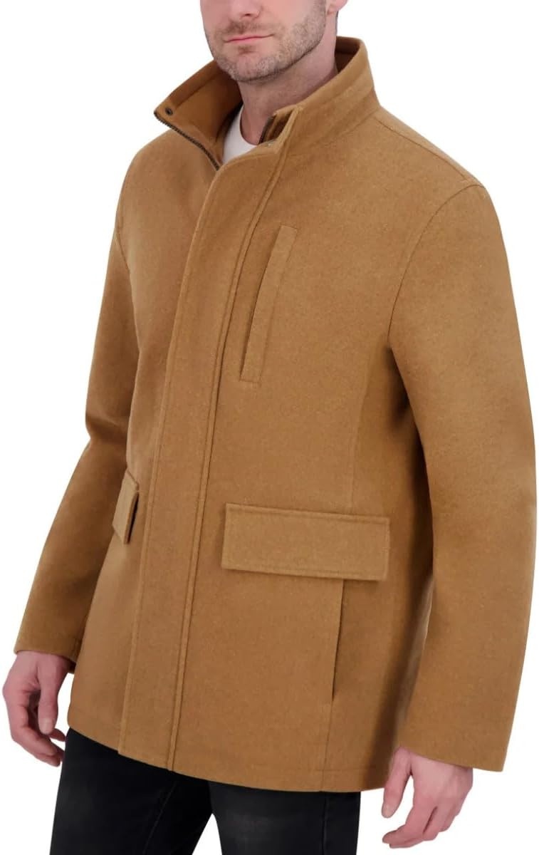 image:imageNautica Mens Wool Jacket Diamond Quilted Lining Polyfill Insulation Snap amp Zip ClosureCaviar Black