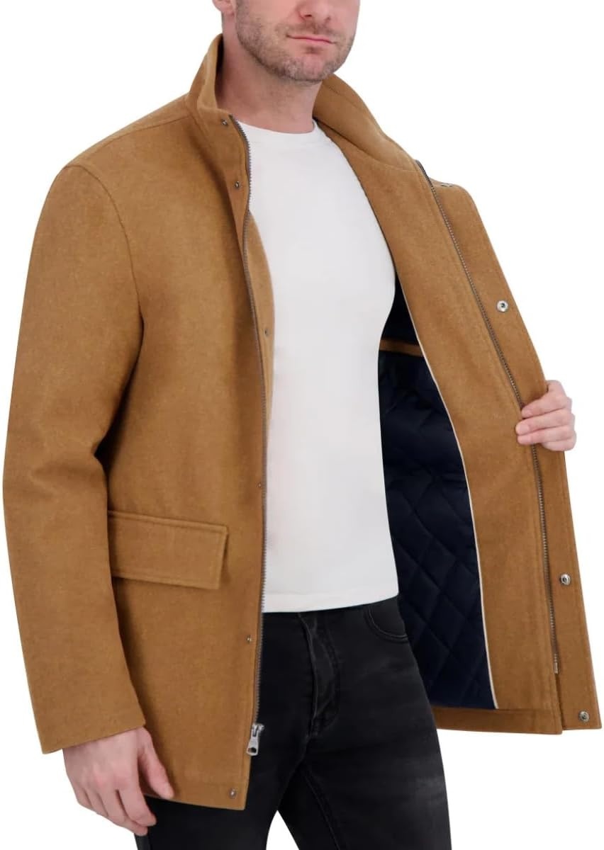 image:imageNautica Mens Wool Jacket Diamond Quilted Lining Polyfill Insulation Snap amp Zip ClosureCaviar Black