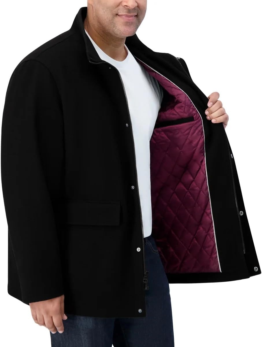 image:imageNautica Mens Wool Jacket Diamond Quilted Lining Polyfill Insulation Snap amp Zip ClosureOnyx
