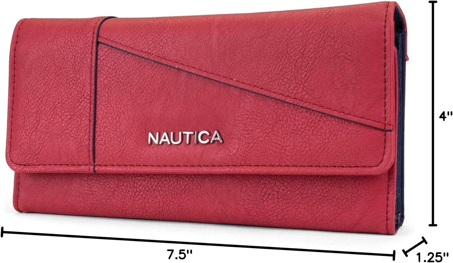 image:imageNautica Money Manager Womens Slim RFID Blocking Wallet Small Bifold Credit Card Holder with Zipper Coin Pocket and ID WindowFuego Red Buff