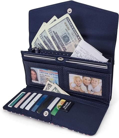 image:imageNautica Money Manager Womens Slim RFID Blocking Wallet Small Bifold Credit Card Holder with Zipper Coin Pocket and ID WindowRibbon Stripe