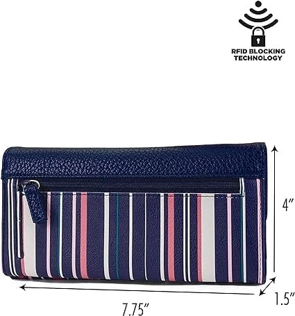 image:imageNautica Money Manager Womens Slim RFID Blocking Wallet Small Bifold Credit Card Holder with Zipper Coin Pocket and ID WindowRibbon Stripe
