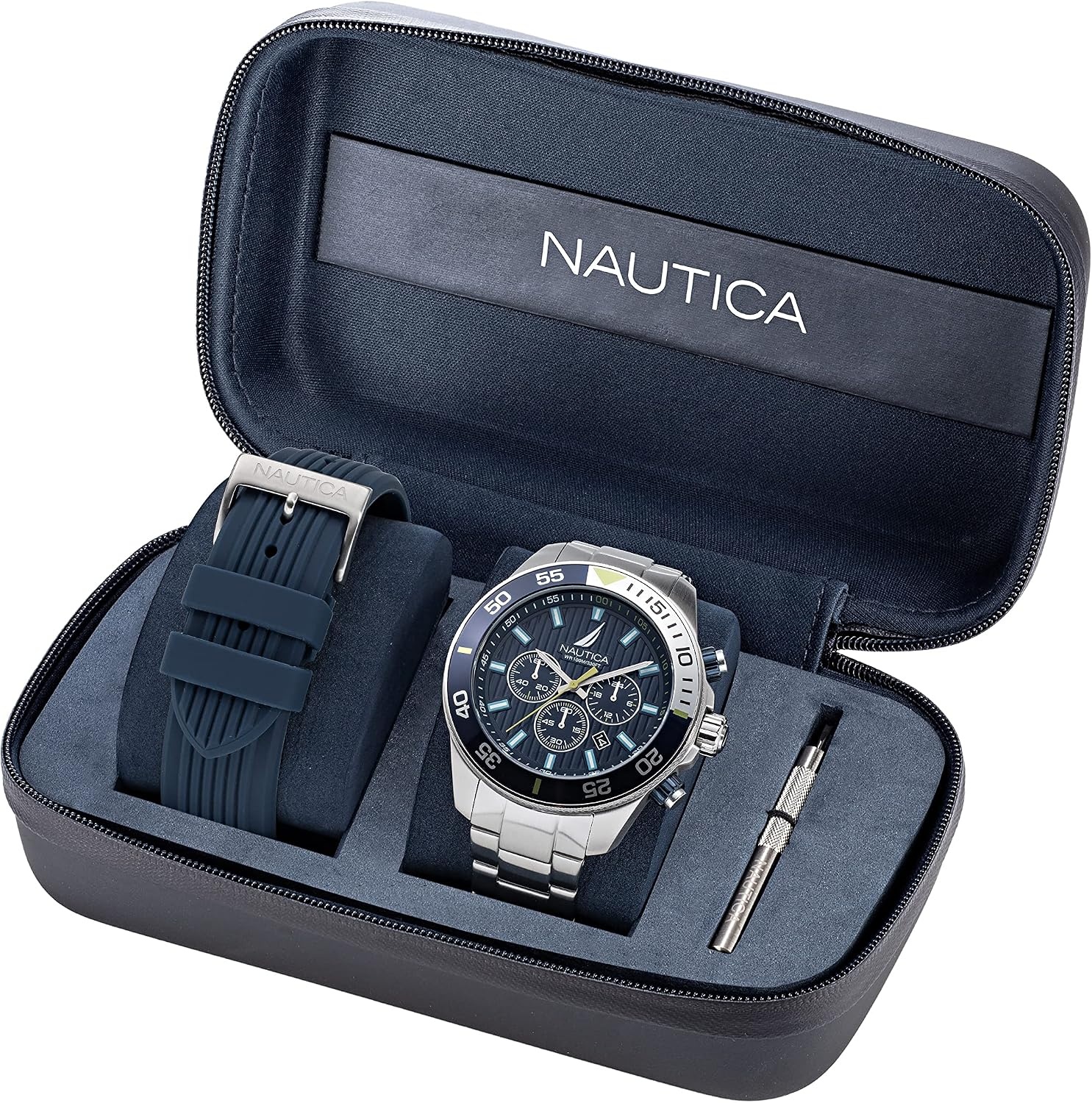 image:imageNautica One Mens WatchSilverBlueSilver