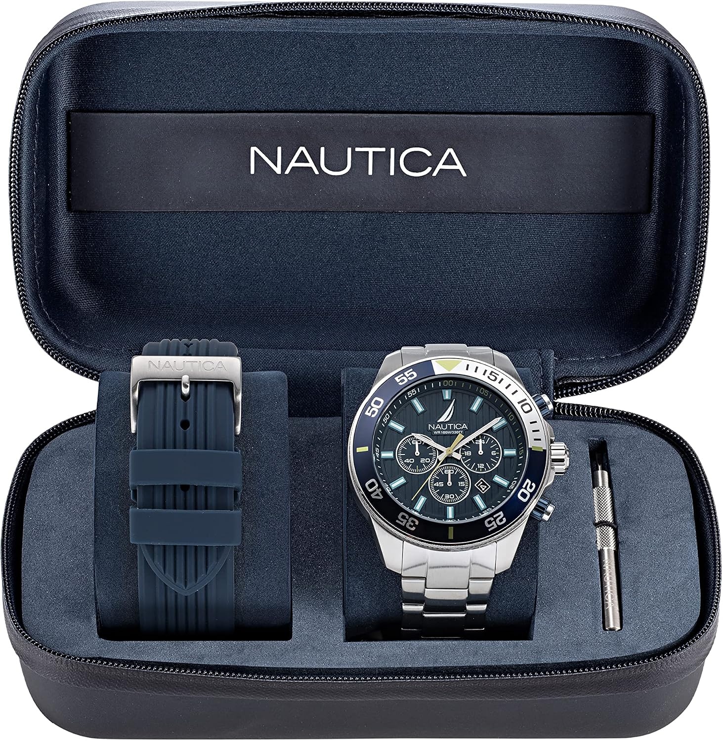 image:imageNautica One Mens WatchSilverBlueSilver