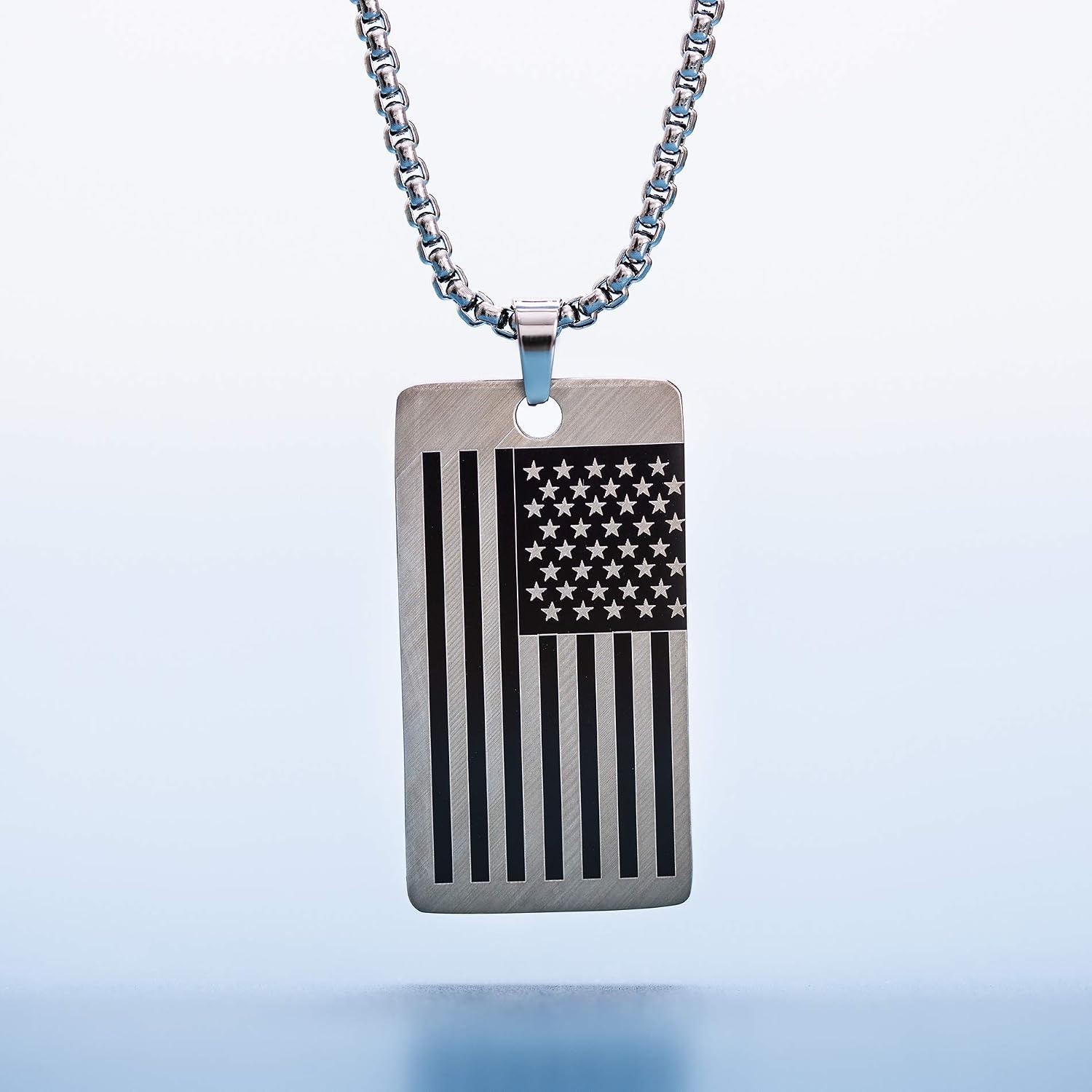 image:imageNautica Oxidized Stainless Steel American Flag Dog Tag Necklace for Men 24 Inch Rolo Chain