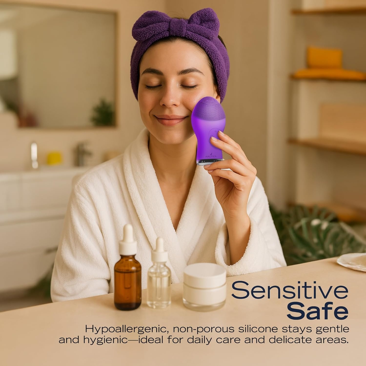 image:imageNautica PC120 Facial Cleansing Brush Made with UltraHygienic Soft Silicone Waterproof Rechargeable Vibrating Face Exfoliator Scrub Brush with Sonic Technology for Men amp Women Hy PurpleHy Purple