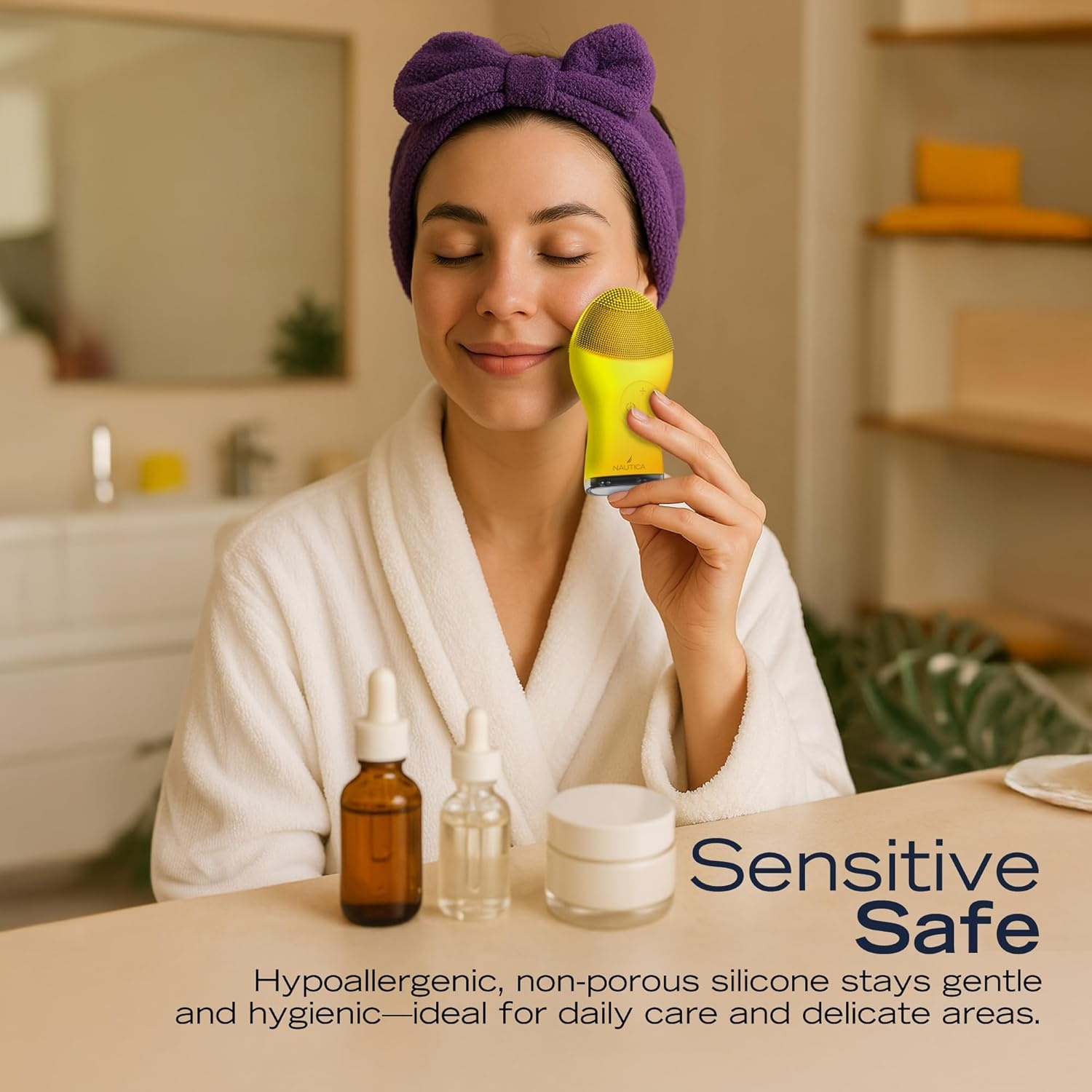 image:imageNautica PC120 Facial Cleansing Brush Made with UltraHygienic Soft Silicone Waterproof Rechargeable Vibrating Face Exfoliator Scrub Brush with Sonic Technology for Men amp Women Hy PurpleSummer Sun