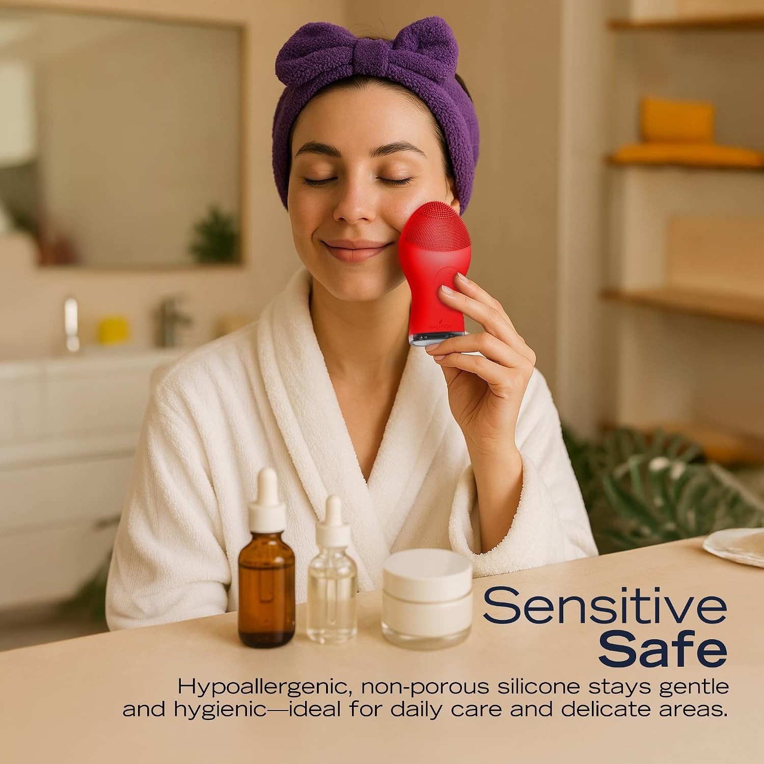 image:imageNautica PC120 Facial Cleansing Brush Made with UltraHygienic Soft Silicone Waterproof Rechargeable Vibrating Face Exfoliator Scrub Brush with Sonic Technology for Men amp Women Hy PurpleDancing Red