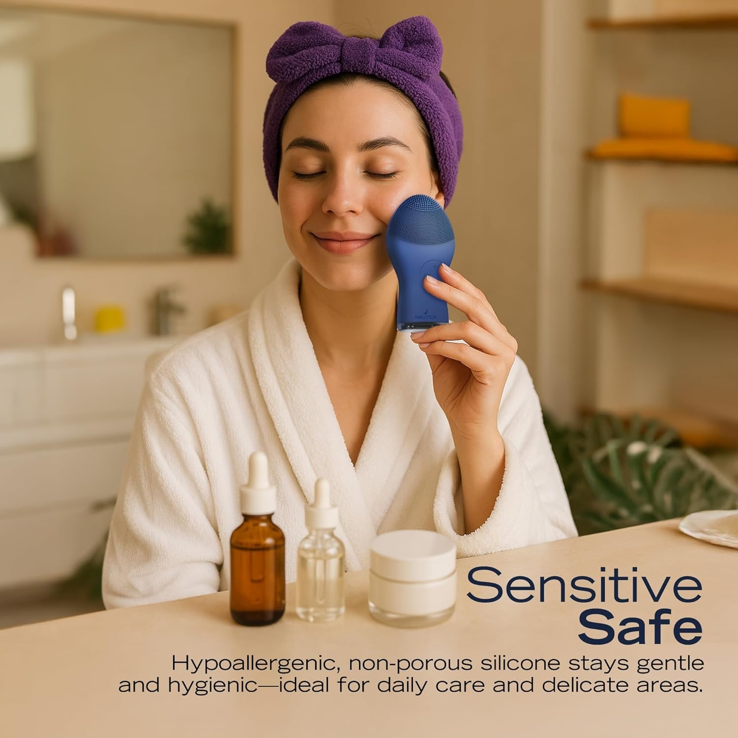 image:imageNautica PC120 Facial Cleansing Brush Made with UltraHygienic Soft Silicone Waterproof Rechargeable Vibrating Face Exfoliator Scrub Brush with Sonic Technology for Men amp Women Hy PurpleNavy