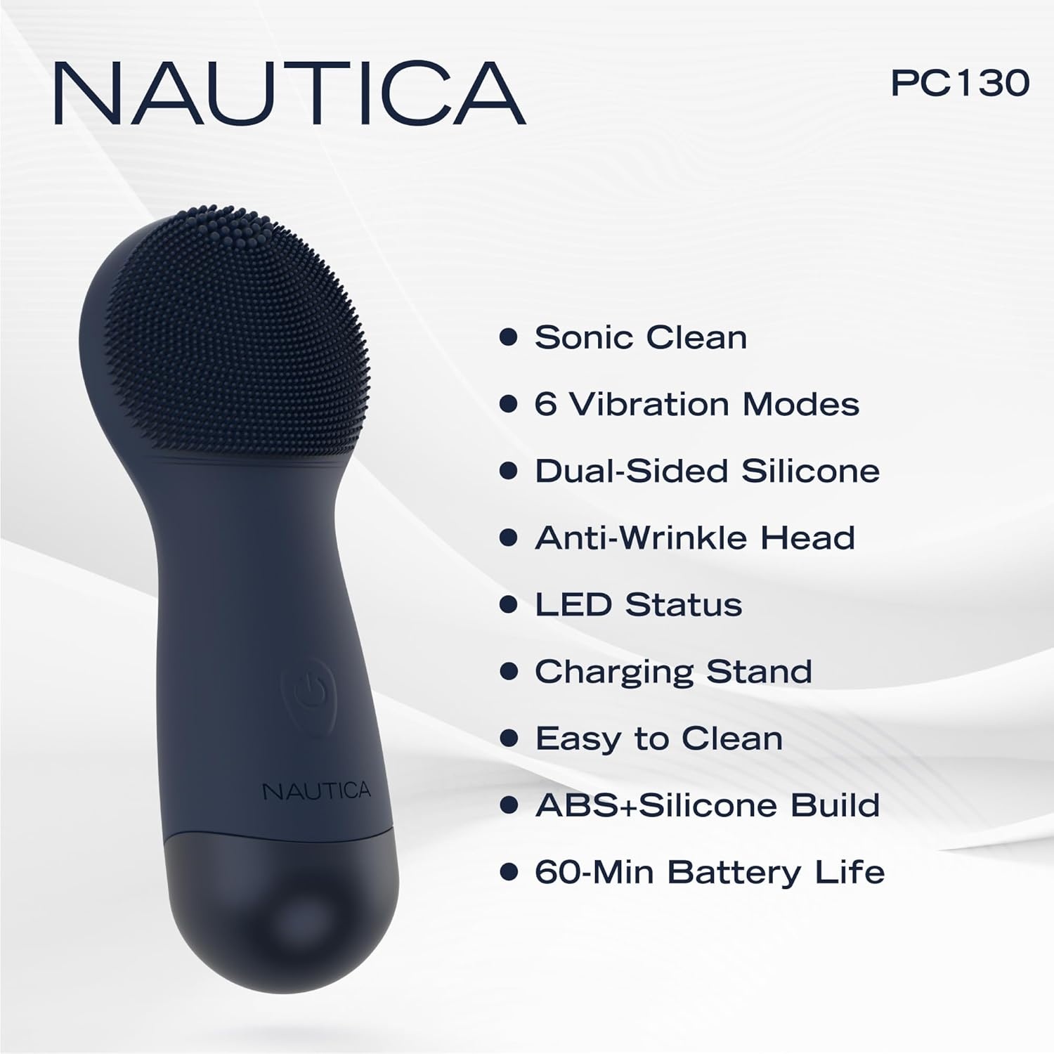 image:imageNautica PC130 Sonic Facial Cleansing Brush Made with Ultra Hygienic Soft Silicone Waterproof and Rechargeable Face Scrub Brush for Men amp Women MilkNavy