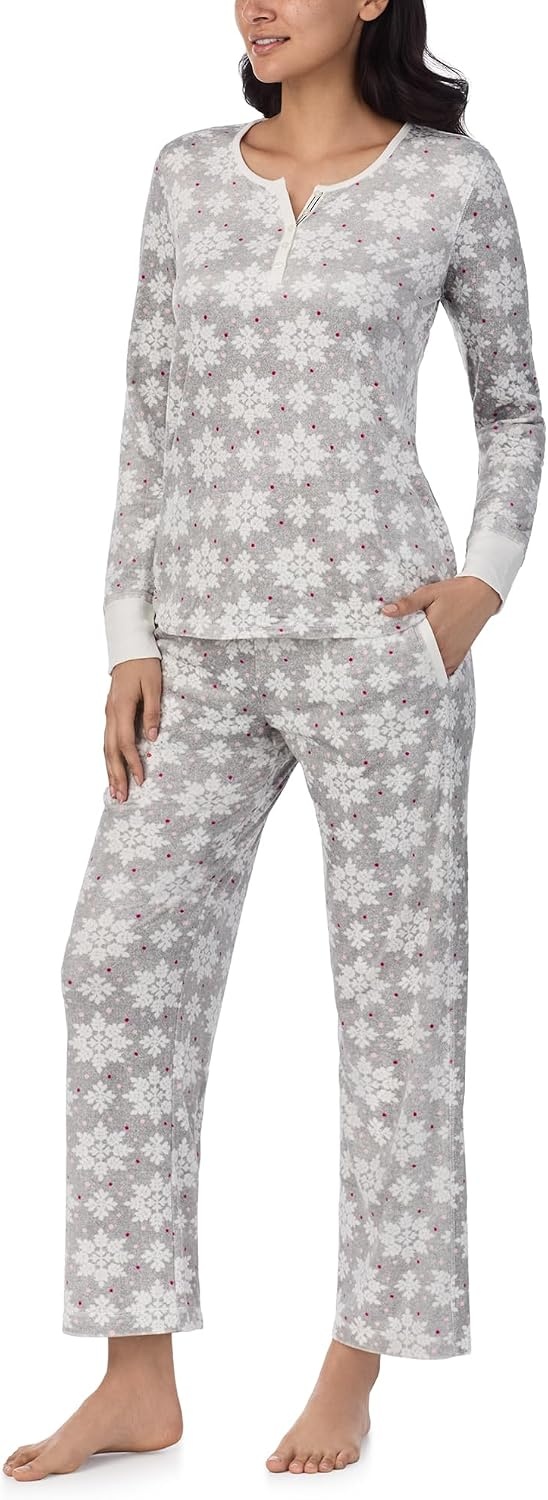 image:imageNautica Pajamas for Women Set Long Sleeve Henley Pajama Shirt amp Pants Warm Winter Fleece Sleepwear Lounge PJ Sets for WomenGrey Snowflake