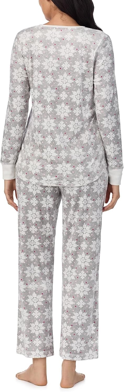 image:imageNautica Pajamas for Women Set Long Sleeve Henley Pajama Shirt amp Pants Warm Winter Fleece Sleepwear Lounge PJ Sets for WomenGrey Snowflake