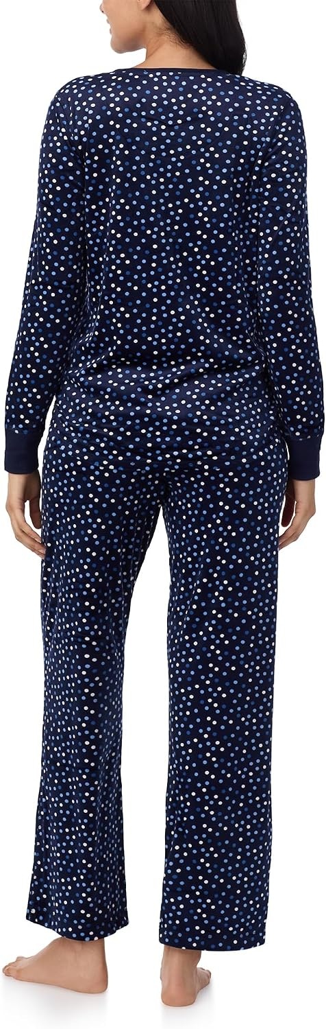 image:imageNautica Pajamas for Women Set Long Sleeve Henley Pajama Shirt amp Pants Warm Winter Fleece Sleepwear Lounge PJ Sets for WomenNavy Dots