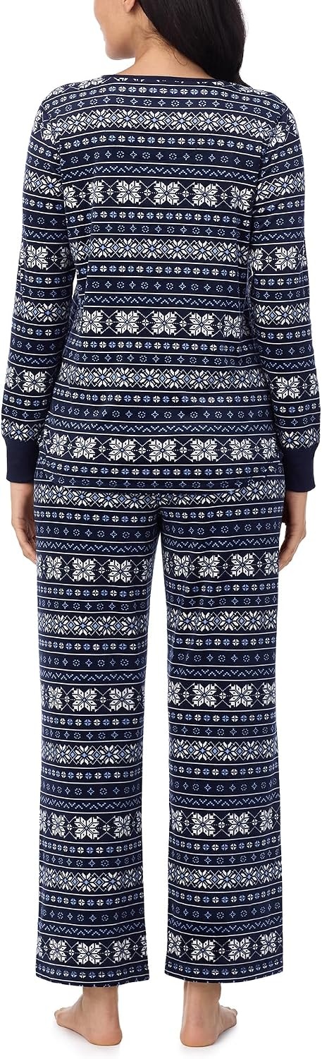 image:imageNautica Pajamas for Women Set Long Sleeve Henley Pajama Shirt amp Pants Warm Winter Fleece Sleepwear Lounge PJ Sets for WomenNavy Fairisle