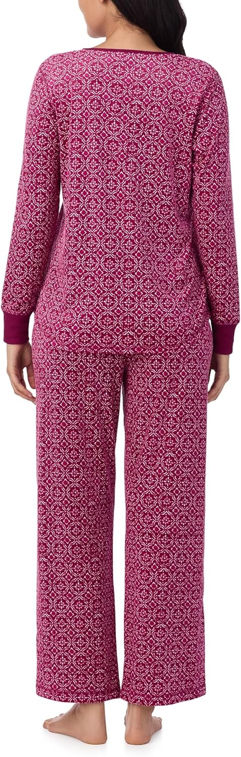 image:imageNautica Pajamas for Women Set Long Sleeve Henley Pajama Shirt amp Pants Warm Winter Fleece Sleepwear Lounge PJ Sets for WomenPink Geo