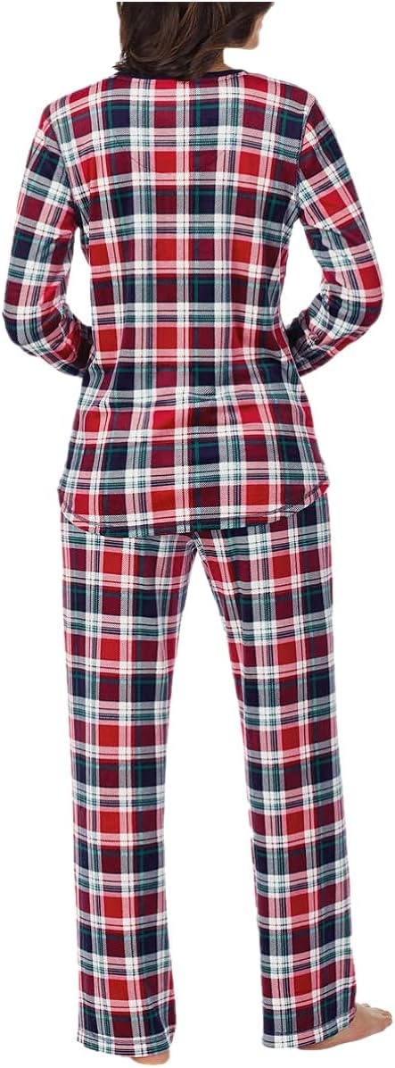 image:imageNautica Pajamas for Women Set Long Sleeve Henley Pajama Shirt amp Pants Warm Winter Fleece Sleepwear Lounge PJ Sets for WomenRed