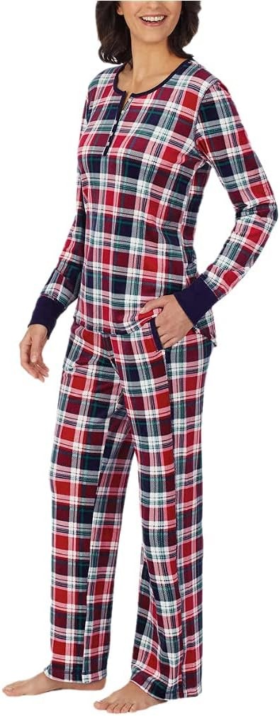image:imageNautica Pajamas for Women Set Long Sleeve Henley Pajama Shirt amp Pants Warm Winter Fleece Sleepwear Lounge PJ Sets for WomenRed