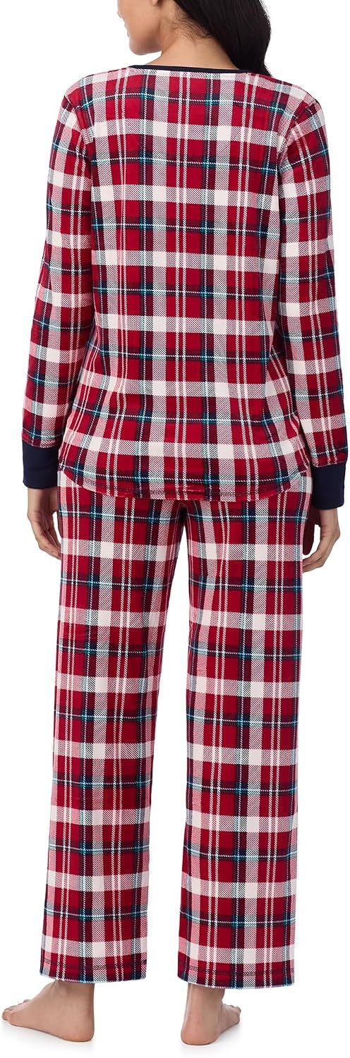 image:imageNautica Pajamas for Women Set Long Sleeve Henley Pajama Shirt amp Pants Warm Winter Fleece Sleepwear Lounge PJ Sets for WomenRed Plaid