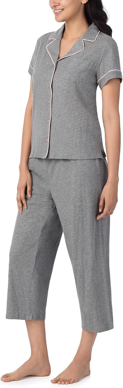 image:imageNautica Pajamas for Women Set Womens Lightweight Short Sleeve Button Down Pajama Shirt amp Capri Pants Lounge Sets PJs WomenHeather Grey