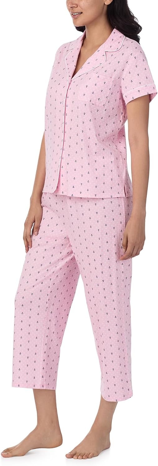 image:imageNautica Pajamas for Women Set Womens Lightweight Short Sleeve Button Down Pajama Shirt amp Capri Pants Lounge Sets PJs WomenPink