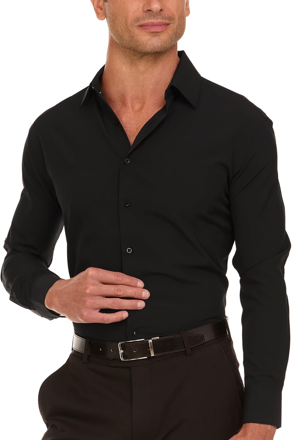 image:imageNautica Regular Fit Long Sleeve Button Down Dress Shirts for Men Wrinkle Free Long Sleeve Shirt Mens Formal 4Way StretchBlack