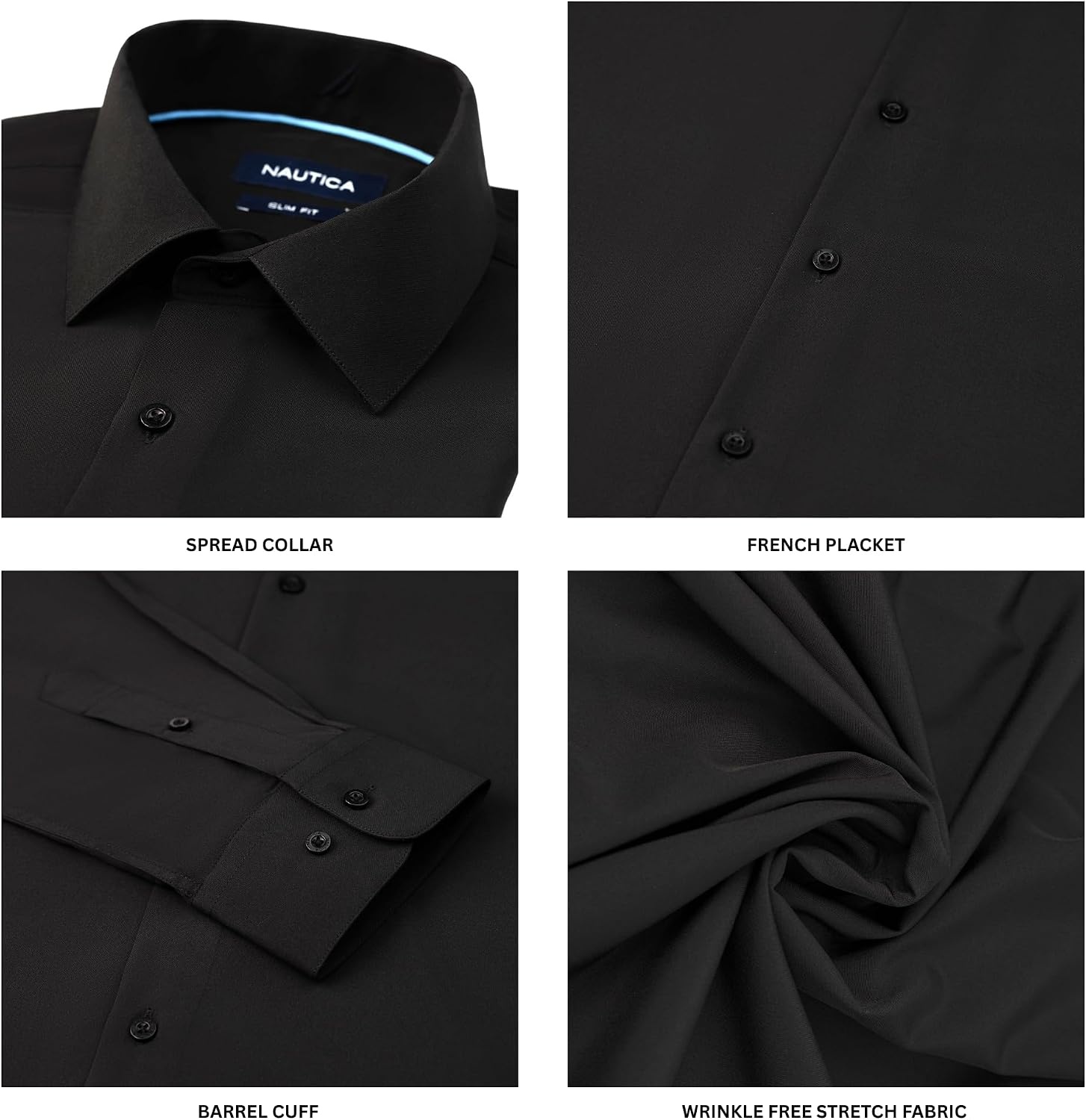 image:imageNautica Regular Fit Long Sleeve Button Down Dress Shirts for Men Wrinkle Free Long Sleeve Shirt Mens Formal 4Way StretchBlack