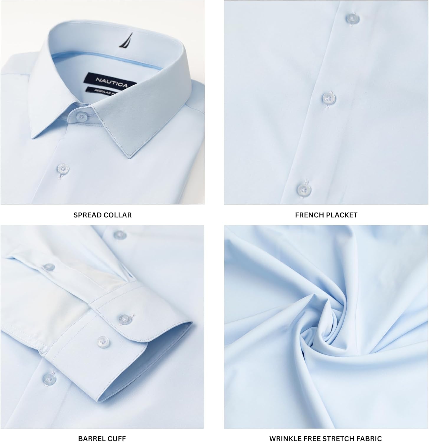 image:imageNautica Regular Fit Long Sleeve Button Down Dress Shirts for Men Wrinkle Free Long Sleeve Shirt Mens Formal 4Way StretchBlue