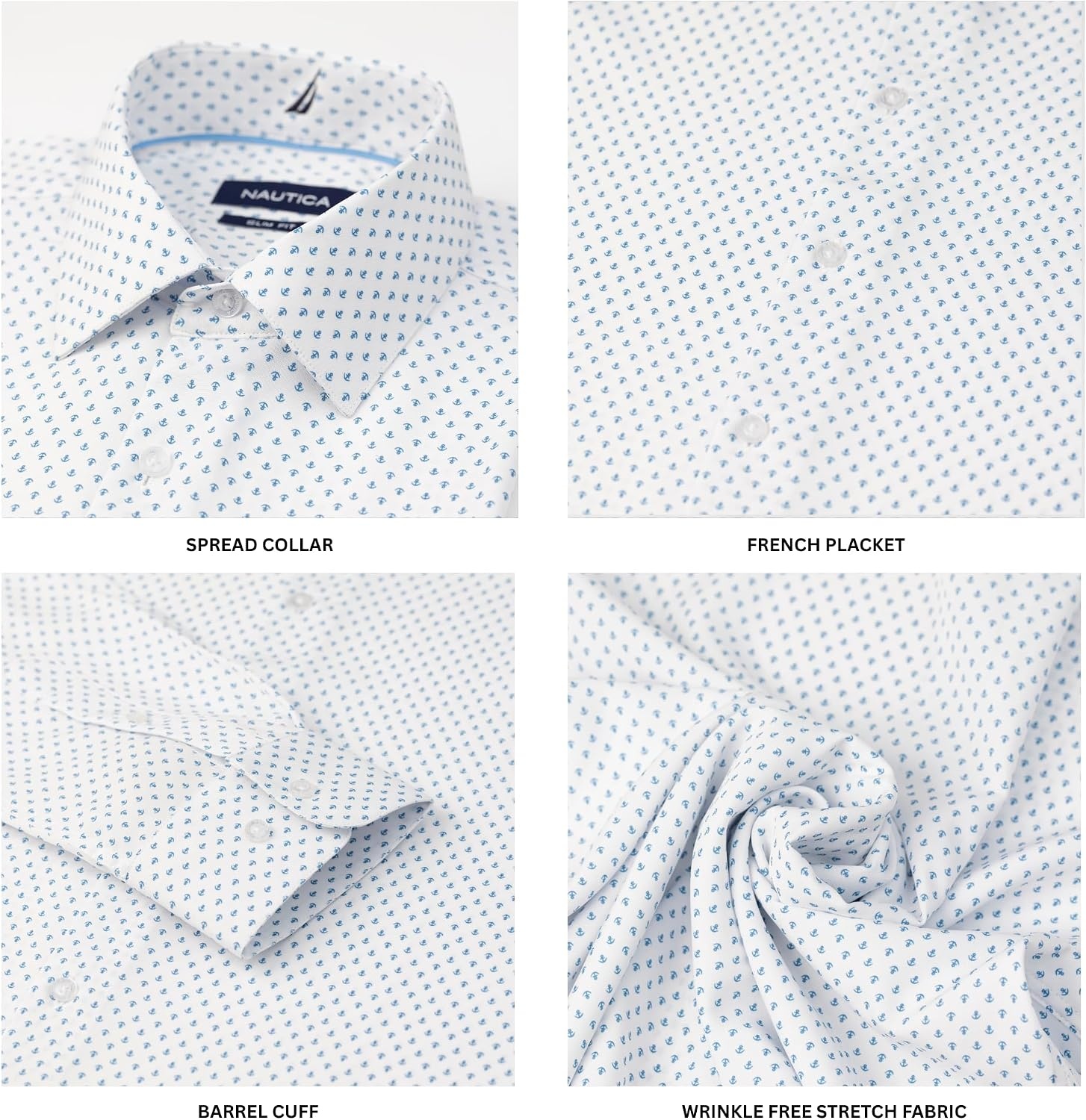 image:imageNautica Regular Fit Long Sleeve Button Down Dress Shirts for Men Wrinkle Free Long Sleeve Shirt Mens Formal 4Way StretchBlue Anchor