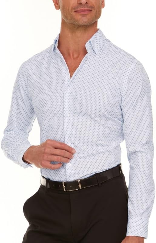 image:imageNautica Regular Fit Long Sleeve Button Down Dress Shirts for Men Wrinkle Free Long Sleeve Shirt Mens Formal 4Way StretchBlue Anchor