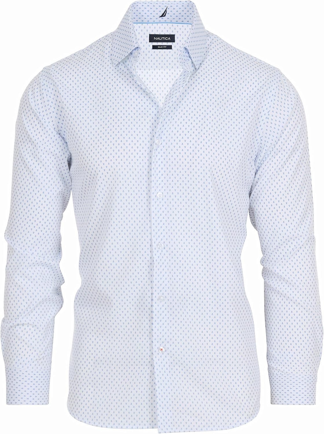 image:imageNautica Regular Fit Long Sleeve Button Down Dress Shirts for Men Wrinkle Free Long Sleeve Shirt Mens Formal 4Way StretchBlue Anchor