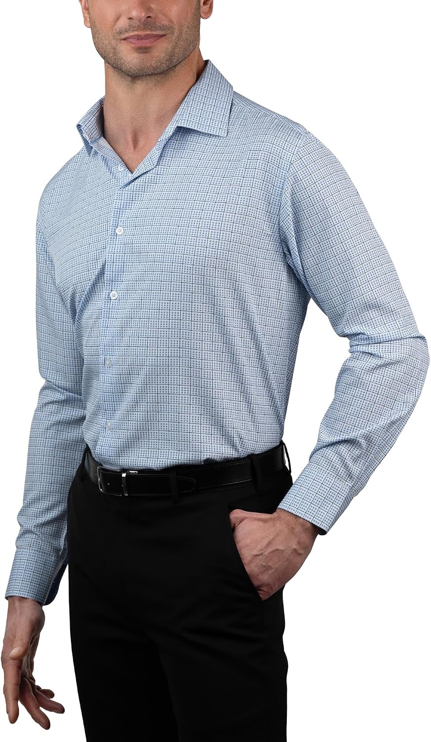 image:imageNautica Regular Fit Long Sleeve Button Down Dress Shirts for Men Wrinkle Free Long Sleeve Shirt Mens Formal 4Way StretchBlue Multi Plaid