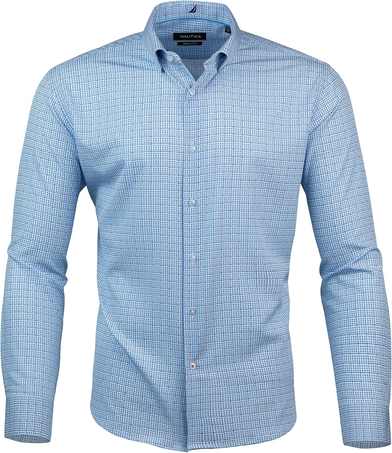 image:imageNautica Regular Fit Long Sleeve Button Down Dress Shirts for Men Wrinkle Free Long Sleeve Shirt Mens Formal 4Way StretchBlue Multi Plaid