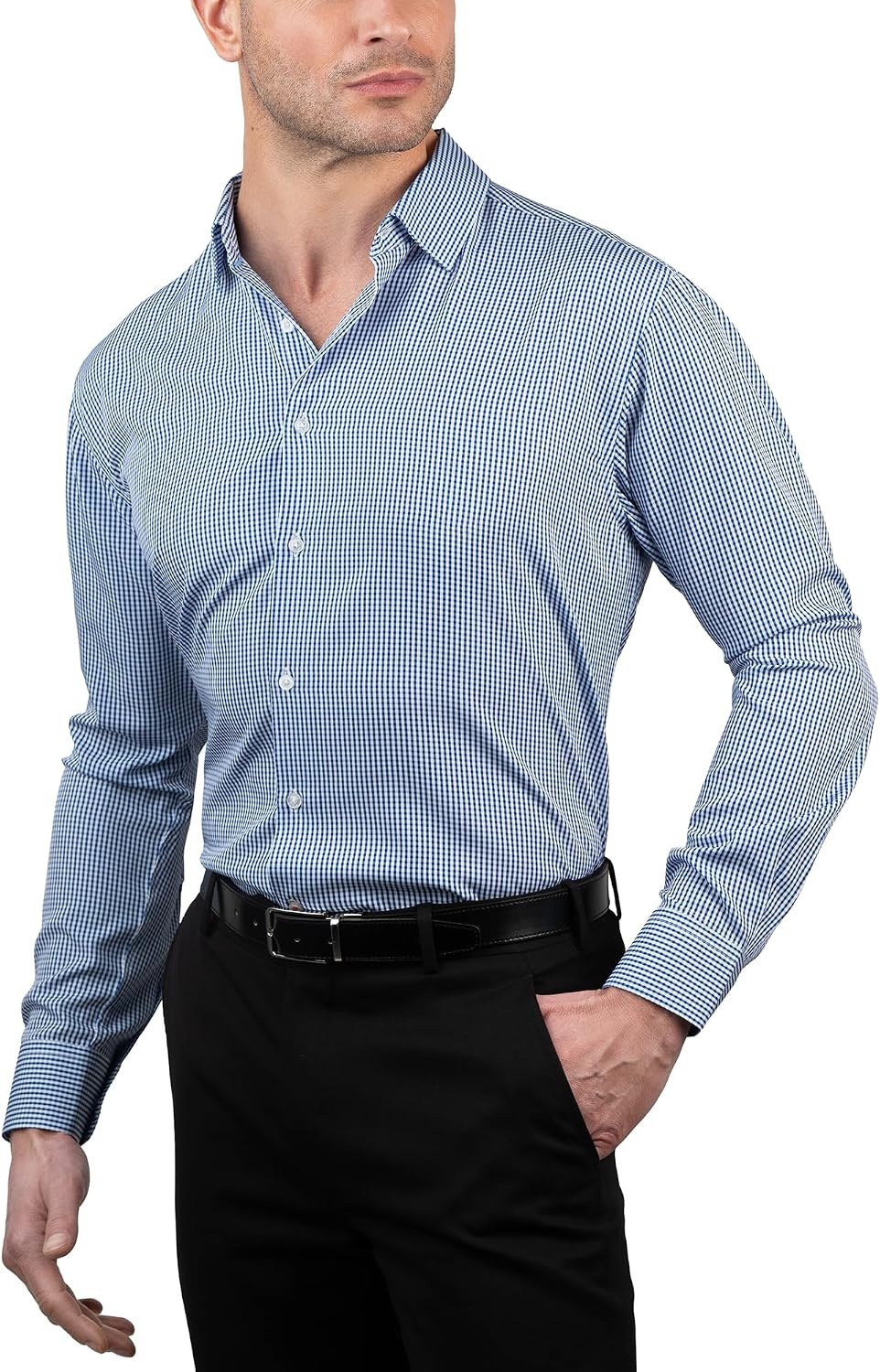 image:imageNautica Regular Fit Long Sleeve Button Down Dress Shirts for Men Wrinkle Free Long Sleeve Shirt Mens Formal 4Way StretchBlue Plaid