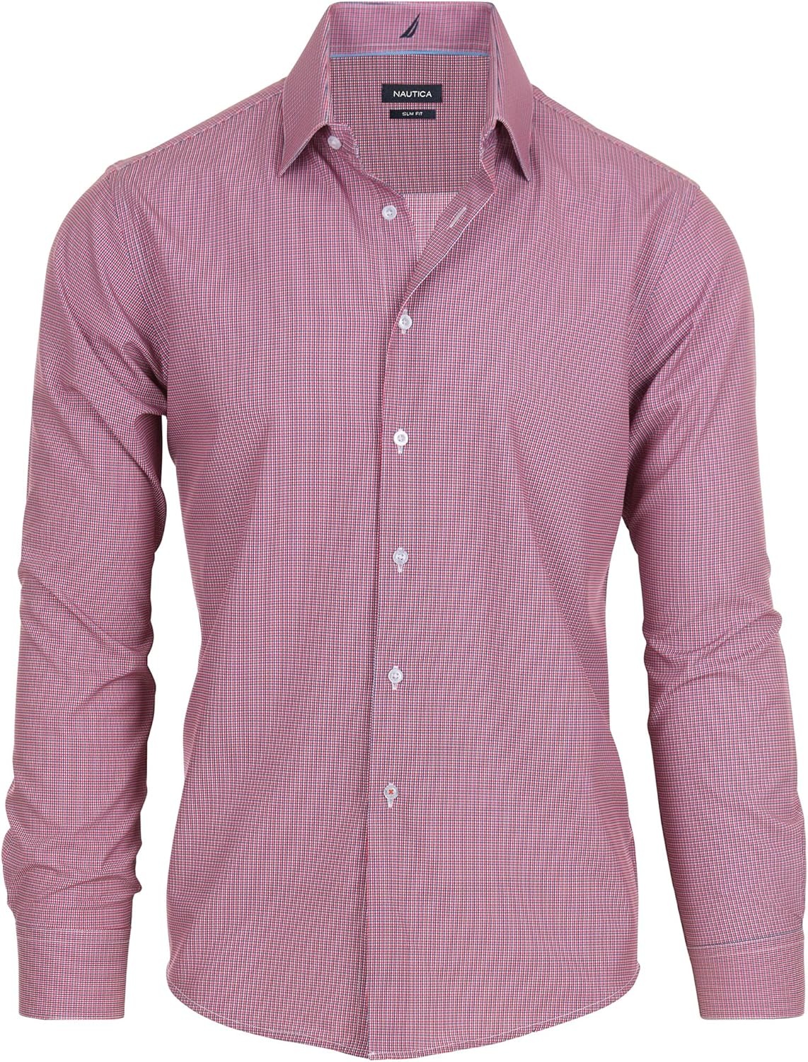 image:imageNautica Regular Fit Long Sleeve Button Down Dress Shirts for Men Wrinkle Free Long Sleeve Shirt Mens Formal 4Way StretchBlue and Red Check