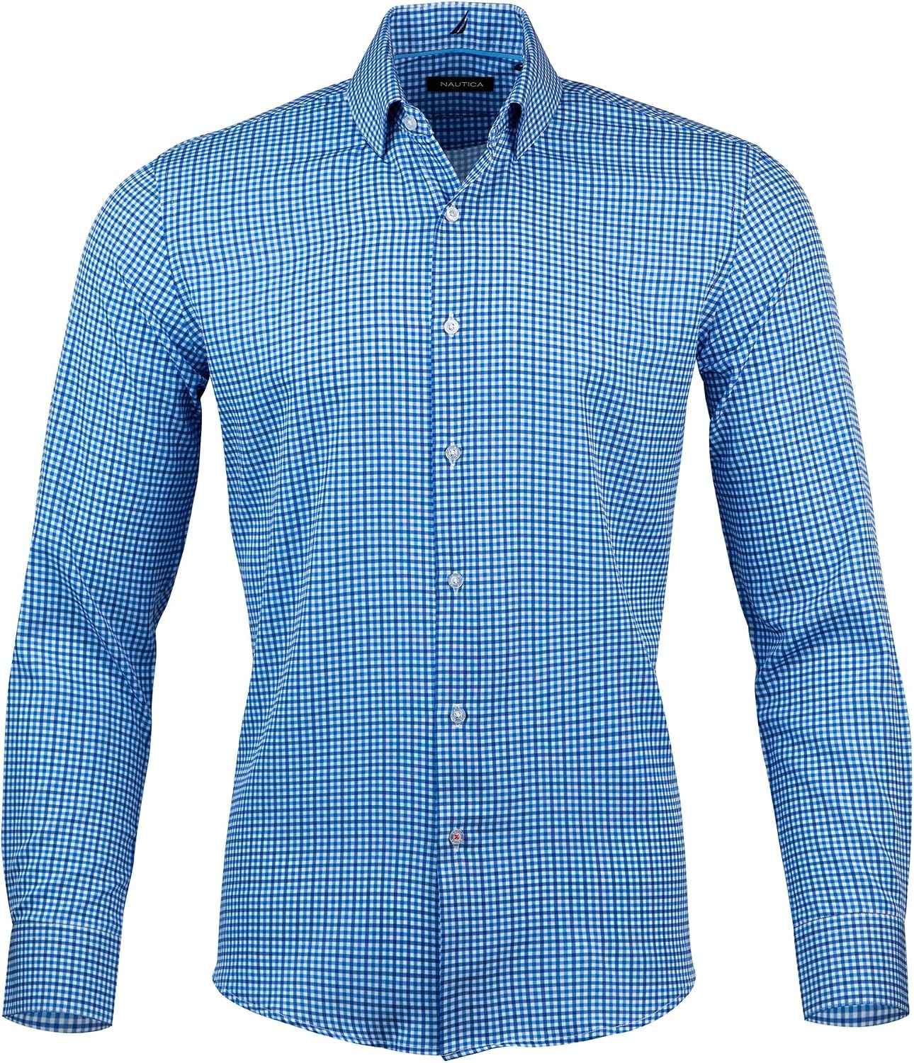 image:imageNautica Regular Fit Long Sleeve Button Down Dress Shirts for Men Wrinkle Free Long Sleeve Shirt Mens Formal 4Way StretchClassic Blue Plaid