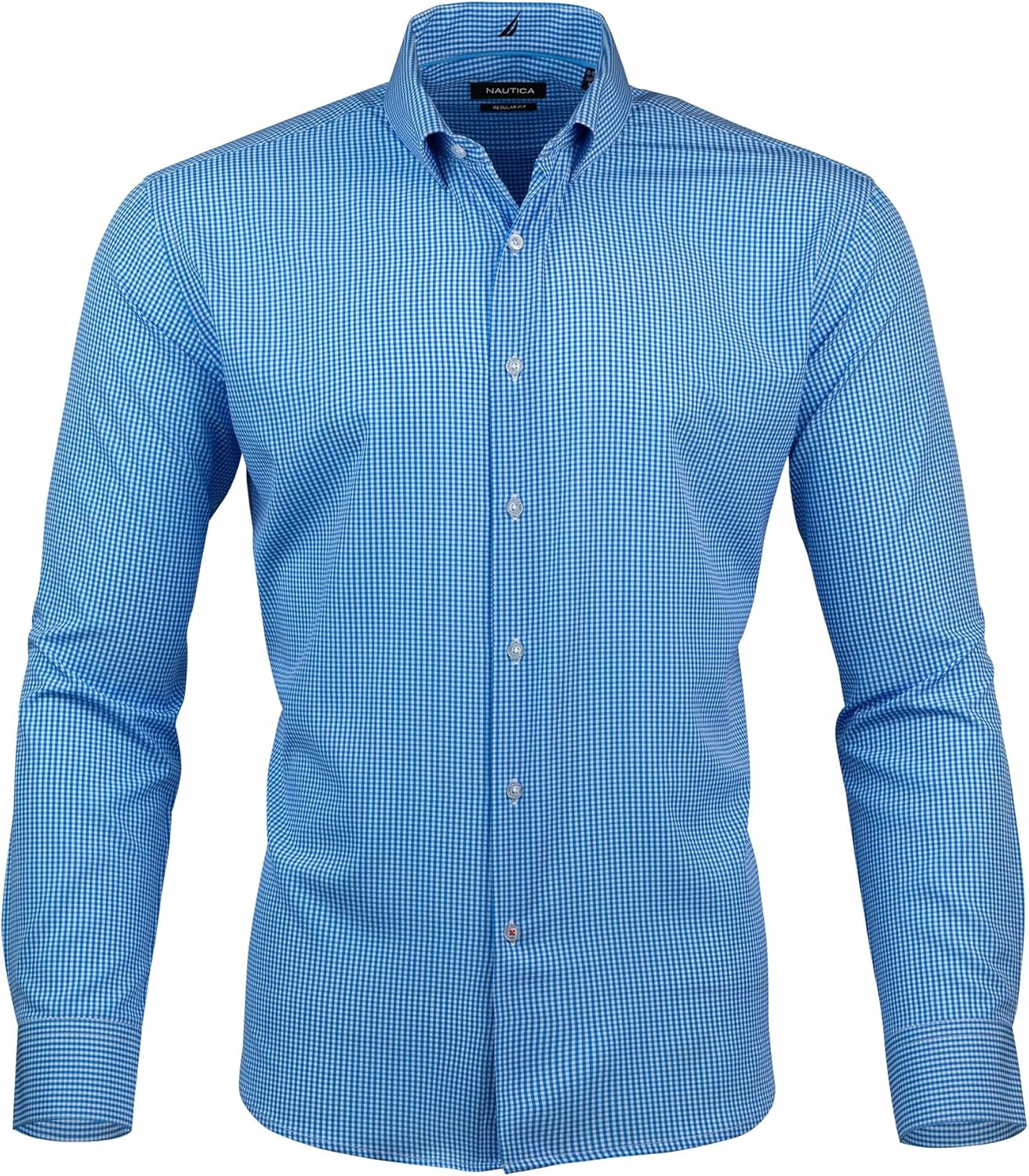 image:imageNautica Regular Fit Long Sleeve Button Down Dress Shirts for Men Wrinkle Free Long Sleeve Shirt Mens Formal 4Way StretchLight Blue Check