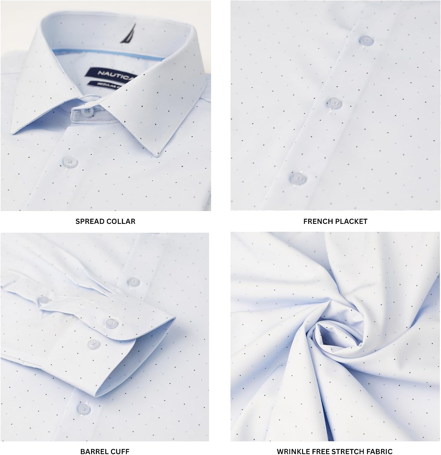 image:imageNautica Regular Fit Long Sleeve Button Down Dress Shirts for Men Wrinkle Free Long Sleeve Shirt Mens Formal 4Way StretchNavy Light Blue Dot