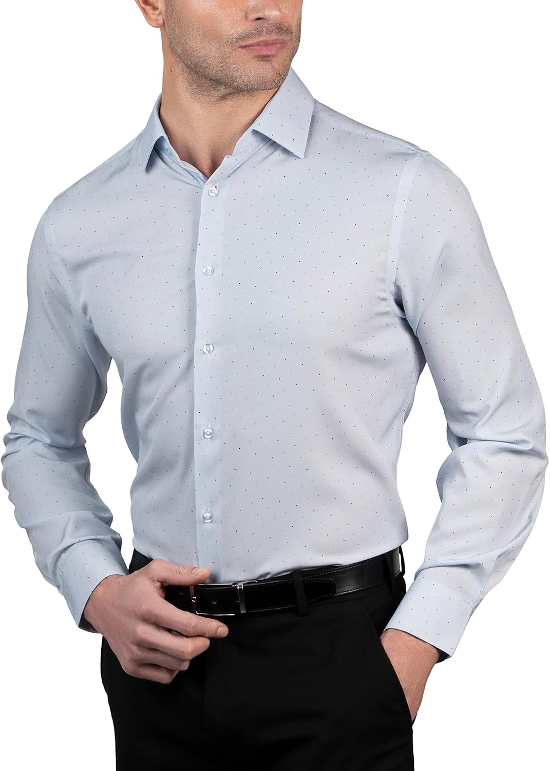image:imageNautica Regular Fit Long Sleeve Button Down Dress Shirts for Men Wrinkle Free Long Sleeve Shirt Mens Formal 4Way StretchNavy Light Blue Dot