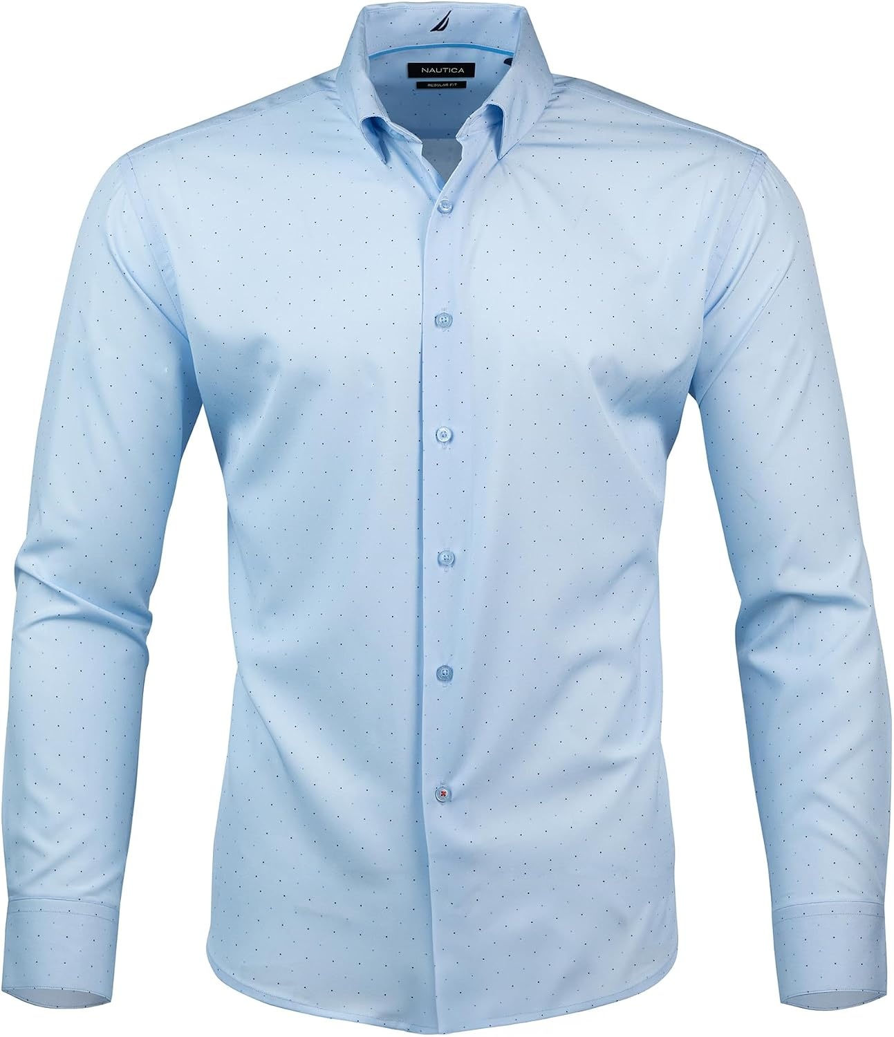 image:imageNautica Regular Fit Long Sleeve Button Down Dress Shirts for Men Wrinkle Free Long Sleeve Shirt Mens Formal 4Way StretchNavy Light Blue Dot