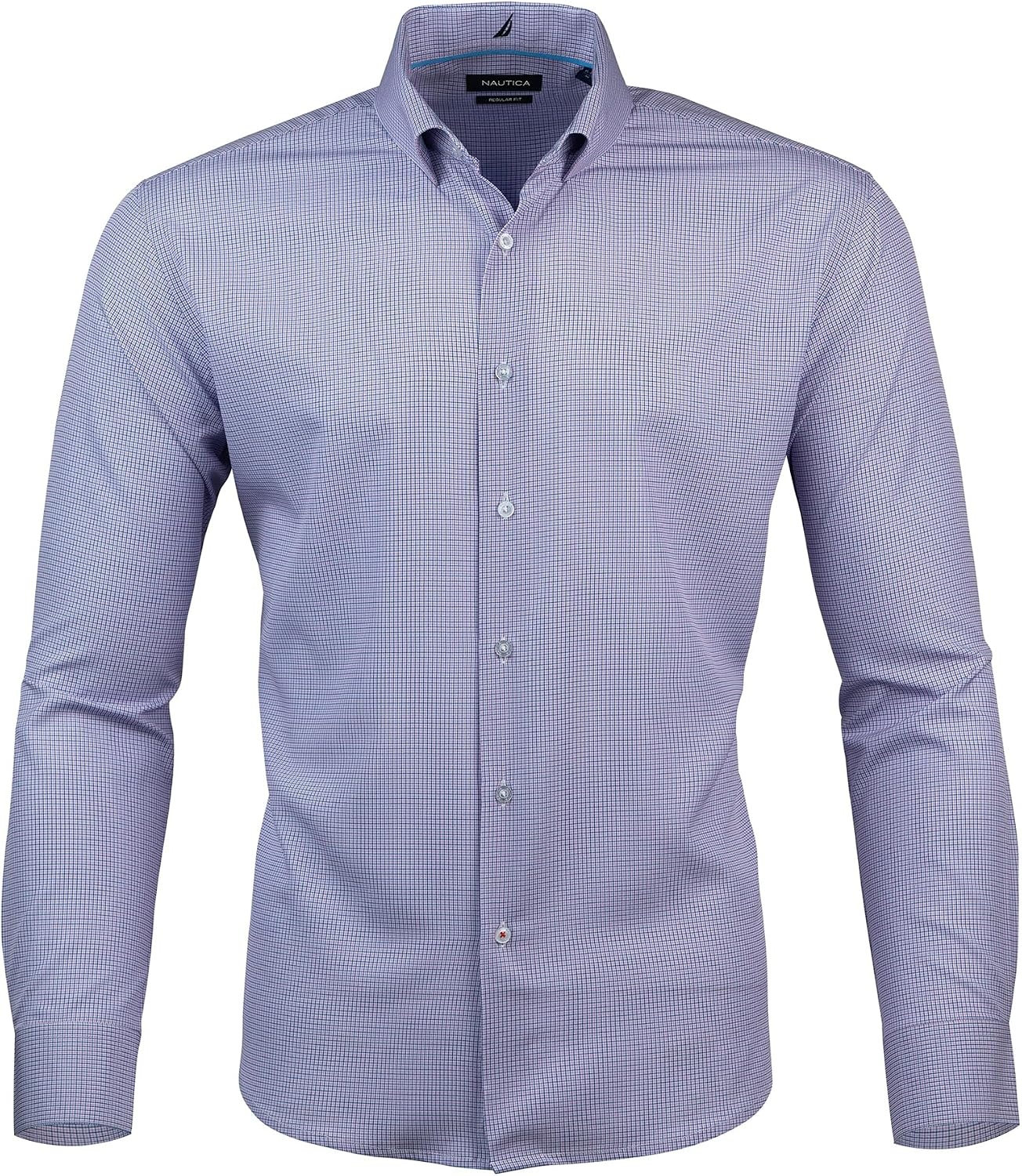 image:imageNautica Regular Fit Long Sleeve Button Down Dress Shirts for Men Wrinkle Free Long Sleeve Shirt Mens Formal 4Way StretchNavy and Pink Check