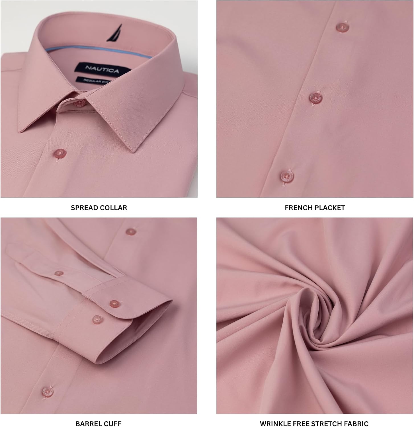 image:imageNautica Regular Fit Long Sleeve Button Down Dress Shirts for Men Wrinkle Free Long Sleeve Shirt Mens Formal 4Way StretchPink