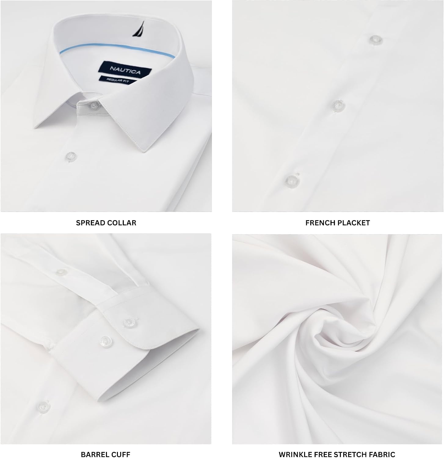 image:imageNautica Regular Fit Long Sleeve Button Down Dress Shirts for Men Wrinkle Free Long Sleeve Shirt Mens Formal 4Way StretchWhite