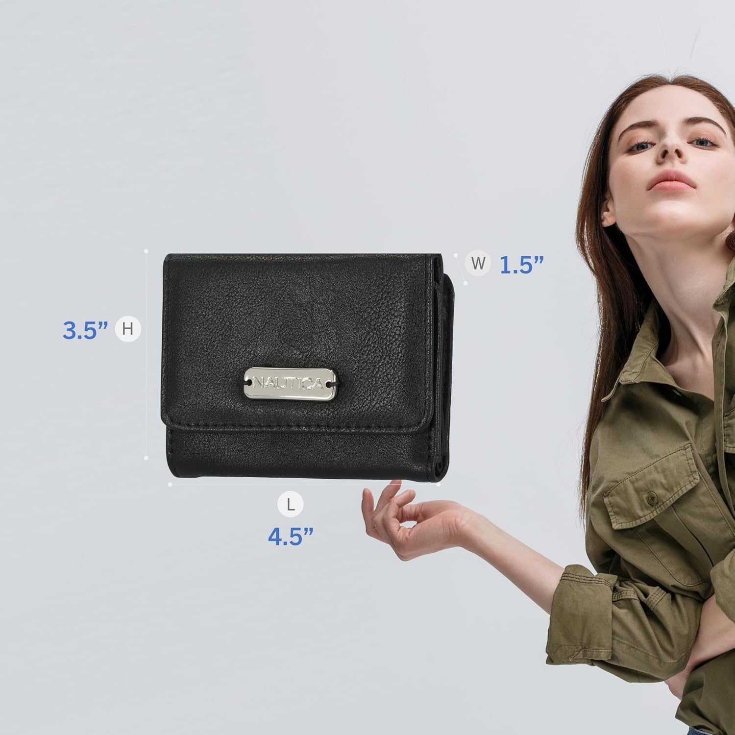 image:imageNautica Rowers End Small Wallet for Women RFID Blocking Slim Credit Card Holder with Zipper Coin Pocket Bifold Compact Wallet with ID Window in Indigo BoneIndigoBone