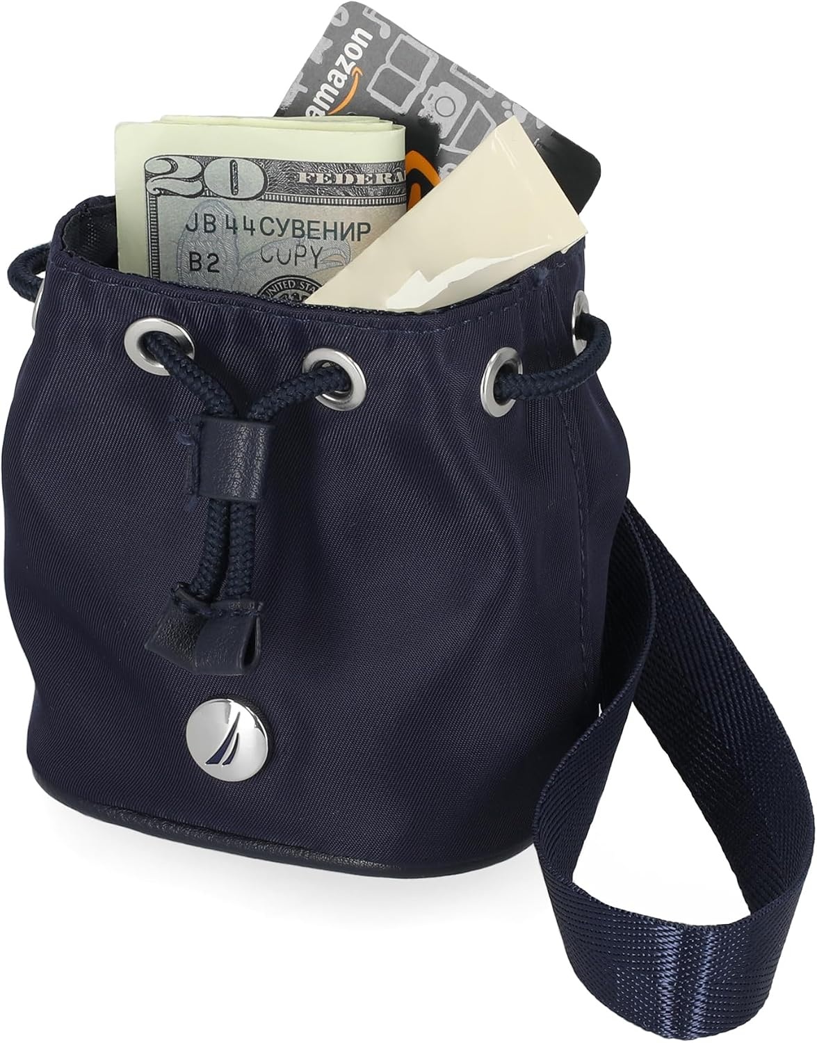 image:imageNautica Sea Spray Drawstring Wallet Coin Purse Mini Pouch Charm with Wristlet BlackNavy