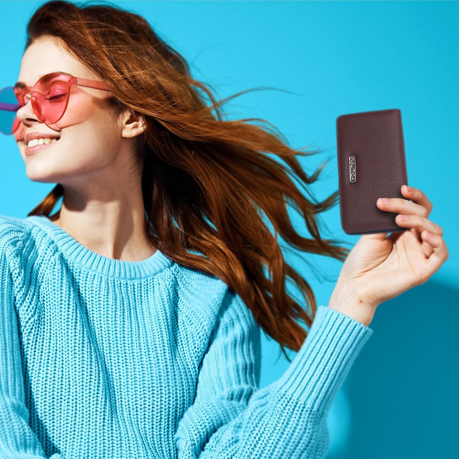 image:imageNautica Seaside Slim Womens Wallet RFID Blocking Credit Card Holder Coin Purse Checkbook Organizer Clutch Small Vegan Leather Wallet for Travel IndigoBlack Jacquard