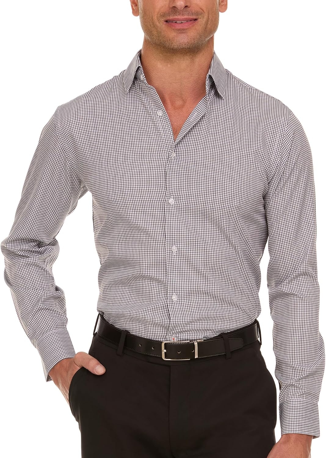 image:imageNautica Slim Fit Mens Dress Shirts Long Sleeve Performance Polyester Fabric Wrinkle Free 4Way StretchBlack Check