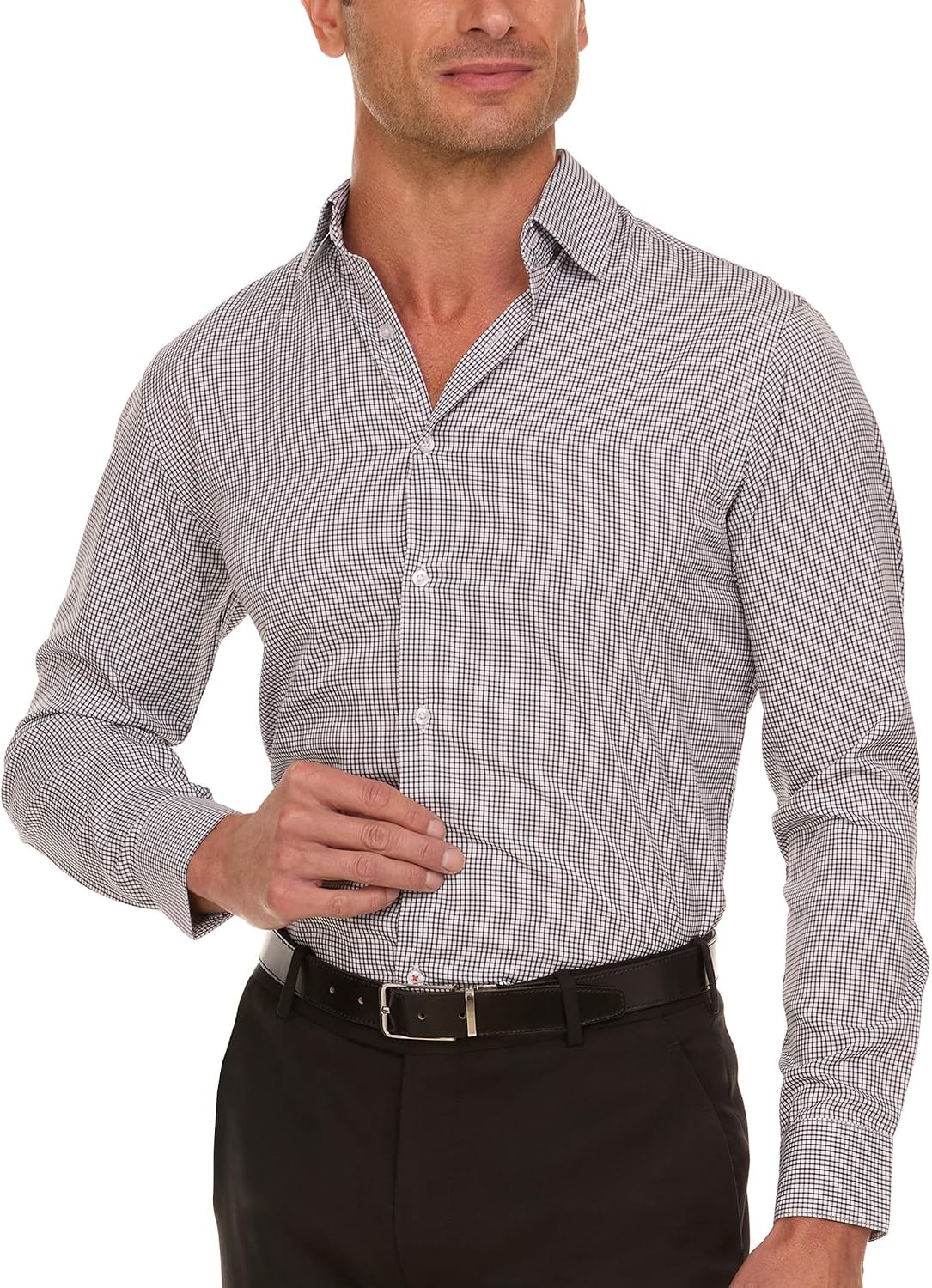image:imageNautica Slim Fit Mens Dress Shirts Long Sleeve Performance Polyester Fabric Wrinkle Free 4Way StretchBlack Check